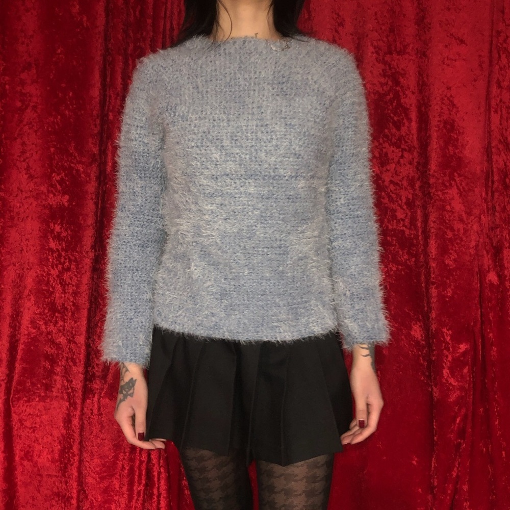 Hand knit sky blue shaggy knit sweater ✨🤍✨